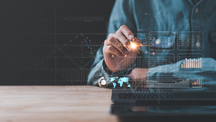 Aufkleber - Businessman reading graph report and business statistics charts ,Analysis and improvement of corporate strategy ,Statistics and Data Concepts ,business growth graph ,Business analytics connected