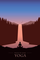 Wall Mural - peace of mind yoga under waterfall river in the mountains at beautiful sunset