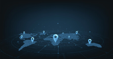 concept image of gps positioning system in the global.image pin gps on world map.vector illustration