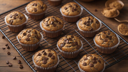 Muffins with chocolate chips. Generative AI