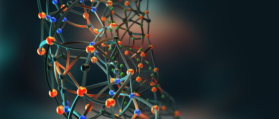 Fototapete - Science and innovation high-tech developments. 3D illustration of big data nanostructure. Synthetic mind neuron network