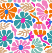 60s 70s Hippie Flowers colorful seamless pattern for fabric, decor, backgrounds, wallpaper, decoration. Vector tile. Vector illustration