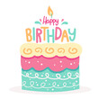 © yai - birthday cake cartoon drawing, colorful bakery illustration on white background.