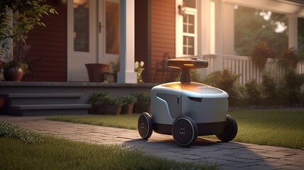 Aufkleber - Autonomous Robot transportation .Futuristic technologies of the future. Generative AI