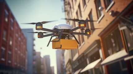 Poster - Delivery drone in warehouse. Futuristic technologies of the future. Generative AI