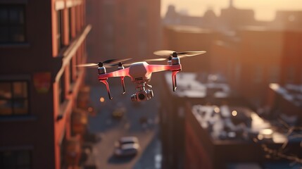 Poster - Delivery drone in warehouse. Futuristic technologies of the future. Generative AI