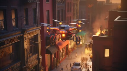 Poster - Delivery drone in warehouse. Futuristic technologies of the future. Generative AI