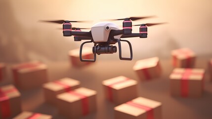 Poster - Delivery drone in warehouse. Futuristic technologies of the future. Generative AI