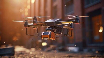 Poster - Delivery drone in warehouse. Futuristic technologies of the future. Generative AI