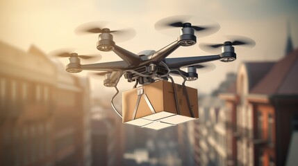 Poster - Delivery drone in warehouse. Futuristic technologies of the future. Generative AI