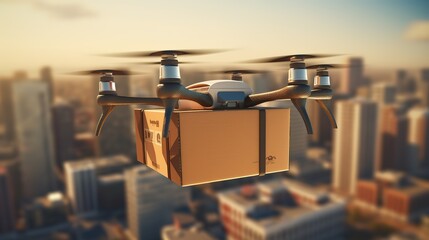 Poster - Delivery drone in warehouse. Futuristic technologies of the future. Generative AI