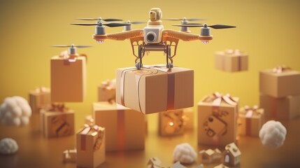 Poster - Delivery drone in warehouse. Futuristic technologies of the future. Generative AI