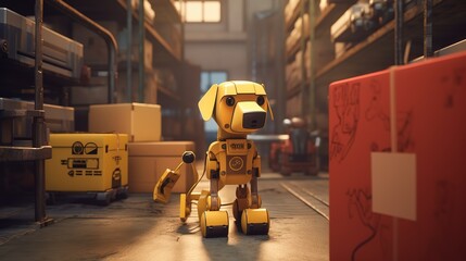Aufkleber - A robot dog is in a robot factory.Futuristic technologies of the future. Generative AI