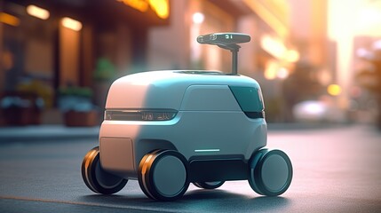 Poster - Autonomous Robot transportation. Futuristic technologies of the future. Generative AI