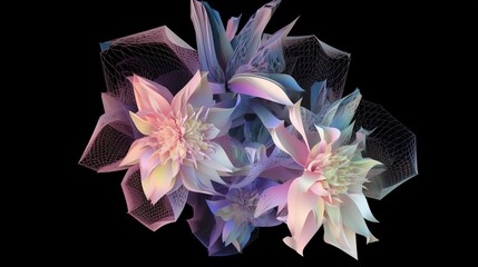 Aufkleber - Abstract pink flowers.Low-poly style. Abstract neon frame style. Generative AI