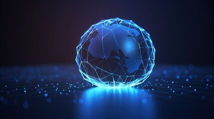 Aufkleber - Abstract blue planet Earth. Low-poly style. Abstract neon frame style. Generative AI
