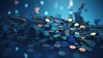 Leinwandbilder - Abstract blue coins.Low-poly style. Abstract neon frame style. Generative AI