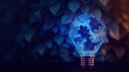Fototapete - Abstract blue glowing light bulb. Low-poly style. Abstract neon frame style. Generative AI