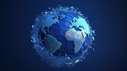 Aufkleber - Abstract blue planet Earth.Low-poly style. Abstract neon frame style. Generative AI