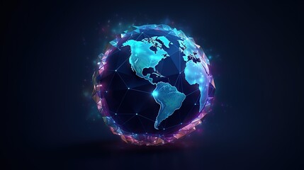 Aufkleber - Abstract blue planet Earth.Low-poly style. Abstract neon frame style. Generative AI