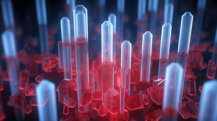 Aufkleber - Low poly medical tube icon with blood and falling drops of blood.Abstract neon frame style. Generative AI