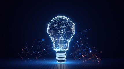 Fototapete - Abstract blue glowing light bulb.Low-poly style. Abstract neon frame style. Generative AI