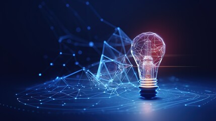 Leinwandbilder - Abstract blue glowing light bulb.Low-poly style. Abstract neon frame style. Generative AI