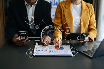 Wall Mural - co working process, team working.coding software developer work with ar new design dashboard compute