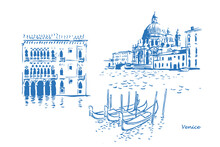 Venice, Italy, Travel , Tourism , Santa Maria Della Salute , Ca' D'Oro , Gondola, Sketch , Architectural Monuments, Italian Seaside