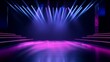 © vadymstock - Empty stage shows empty dark blue purple pink background. AI generative.