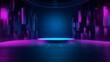 © vadymstock - Empty stage shows empty dark blue purple pink background. AI generative.