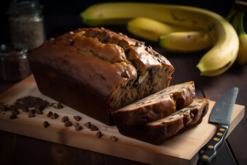 Homemade freshly baked banana bread. Generated AI