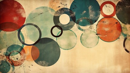 Wall Mural - Vintage style retro background with circles grunge paper. AI generative.