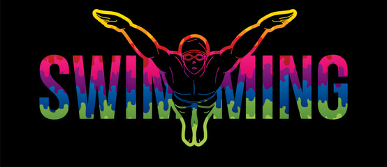 Swimming Sport Text Font Design Cartoon Graphic Vector