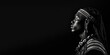 © JoelMasson - Black and white photorealistic studio portrait of a Maasai Warrior on black background. Generative AI illustration