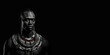 © JoelMasson - Black and white photorealistic studio portrait of a Maasai Warrior on black background. Generative AI illustration