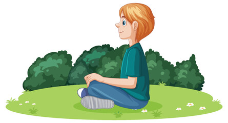 Sticker - A male teen doing meditation