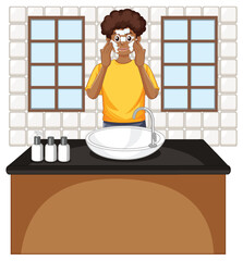 Canvas Print - A male teen cleaning face at the sink