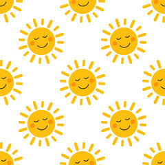 Wall Mural - suns smiling seamless pattern wallpaper background.
