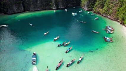 Canvas Print - Tropical islands and longtail boats,Travel Phiphi island 