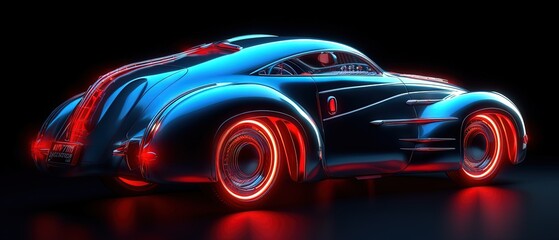 Wall Mural - futuristic retro sport car driving speedily with light reflections in the dark