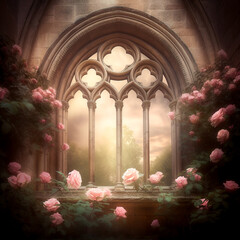 Wall Mural - Generative AI: enchanted fairy tale arch with flowers