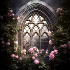 Wall Mural - Generative AI: enchanted fairy tale arch with flowers