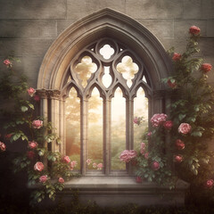 Wall Mural - Generative AI: enchanted fairy tale arch with flowers