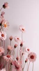 Sticker - light background with delicate flowers. floral background. Fresh blossom, beautiful pink flowers isolated on pink background. concept of spring flowers. vertical photo, generative ai