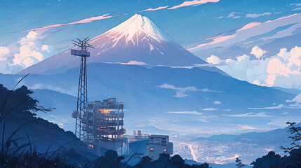 Wall Mural - Anime background of mountain in japan, generative AI