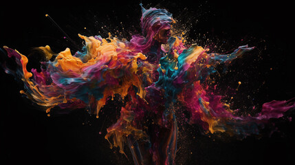 Wall Mural - Colorful Connections: Abstract Humanoid Figures Generated by AI Technology, Forming a Vibrant and Dynamic Network of Interconnected Shapes and Colors of humans and human beings. Generative AI, KI.