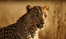 Beautiful Leopard Looking For A Prey In The African Savanna, Generative AI