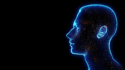 Artificial intelligence. human profile made of neon lines. cyber mind. Generated by AI