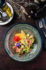 Poster - Salad with tuna, avocado, ginger, pomegranate seeds, lime and sauce.